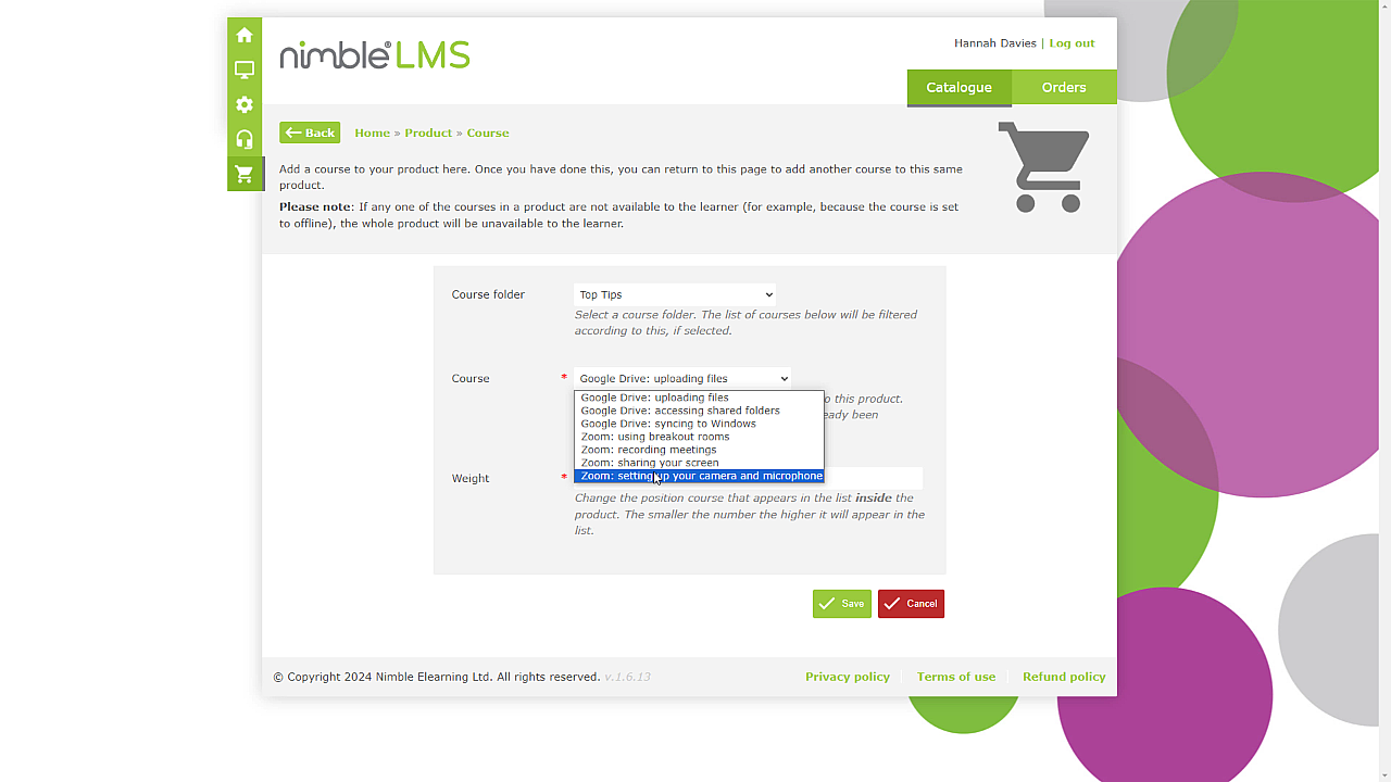 Catalogue add course to product select course.png